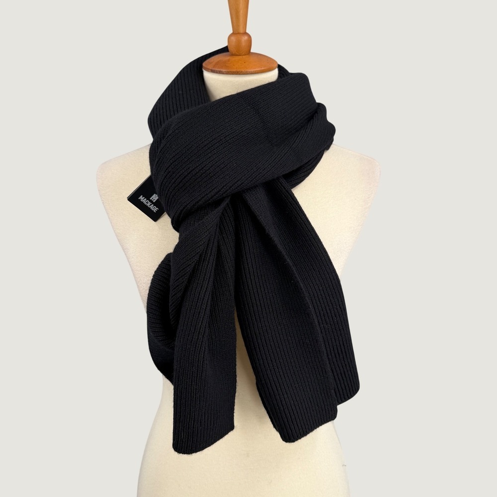 Mackage Benson Black Ribbed Knit Wool Blend Scarf NWT One Size - Picture 2 of 5